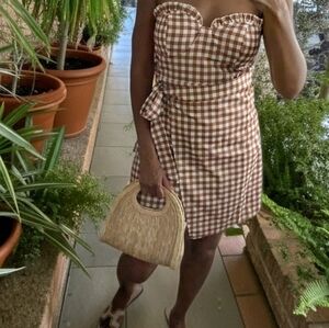NWOT Brown Checkered Strapless Dress